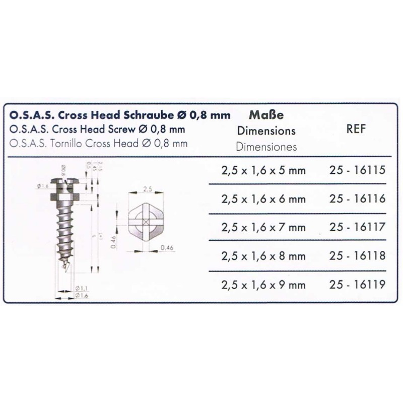 O.S.A.S Cross Head tornillo Ø0.8 mm. - 5 uds.-1